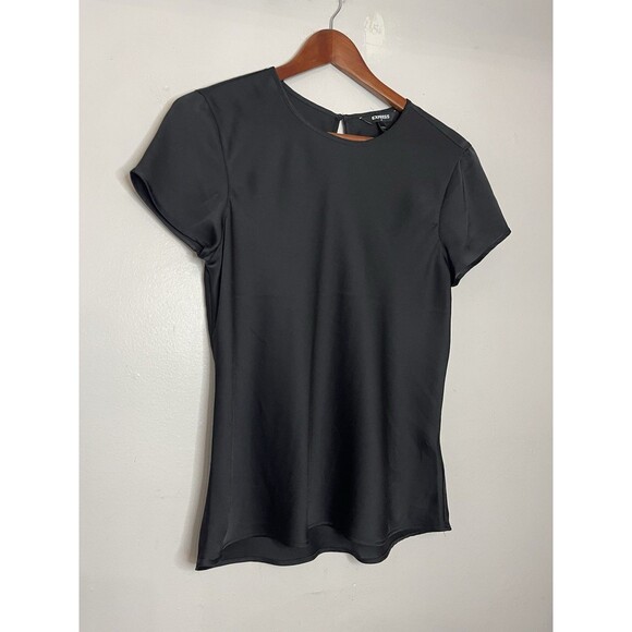 Express Women's Small Black Satin Short Sleeve Blouse Top - Picture 2 of 6